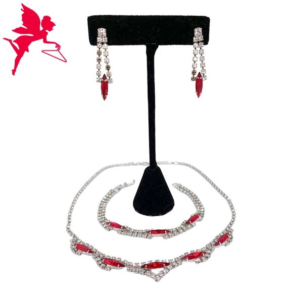 VINTAGE Artistic 1950's Rhinestone Three Piece Glam Parure Jewelry Set - Picture 1 of 11